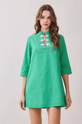 Mandarin Collar Green Shift Dress