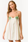 Palm Tree Embroidered Babydoll Dress